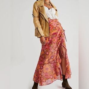Free People Femme Edge tie side ruffle maxi skirt size 6 faux wrap